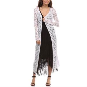 Honey Punch Crochet Lace Long Kimono Cardigan